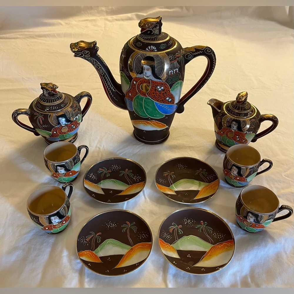 Antique 1920's Moriyama Mori Machi Hand Painted Teapot with Dragon Spout